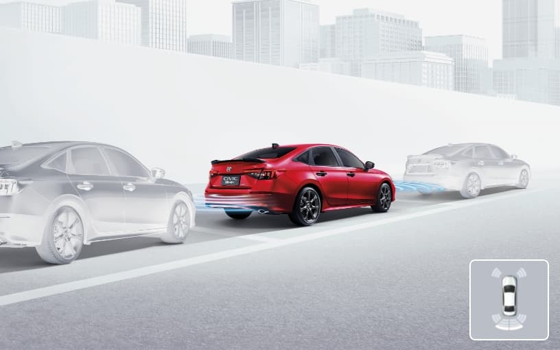 เซนเซอร์กะระยะหน้า 4 จุด และหลัง 4 จุด